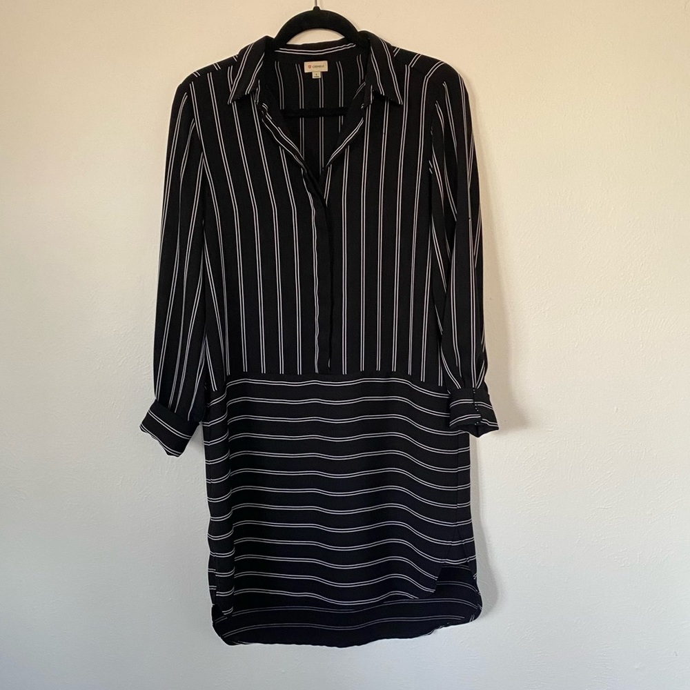 Daniel Cremieux Black and White Striped Long Sleeve Dress Size Small